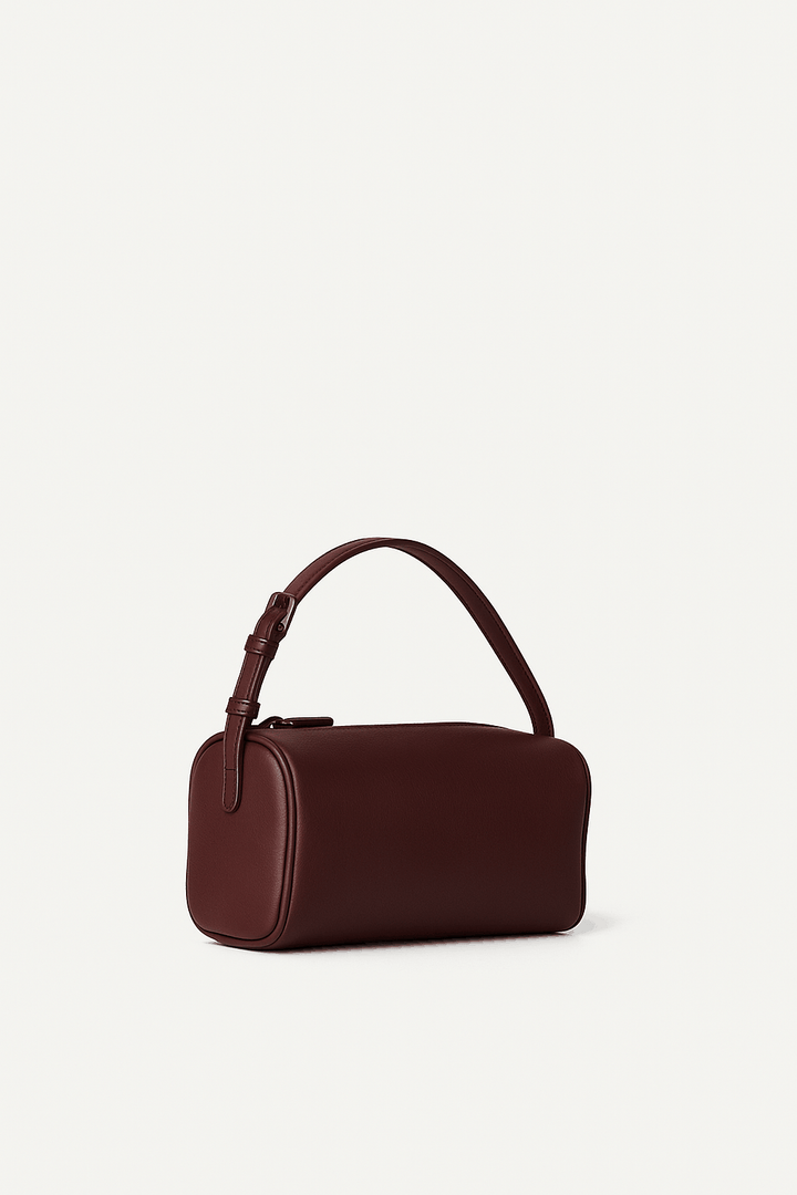 front view of burgundy grain textured mini structured bag