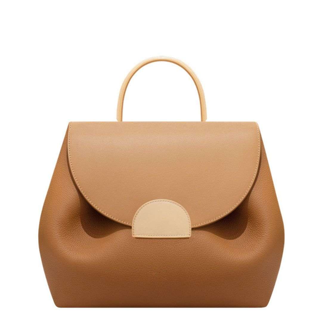 Aurelia Structured Satchel in premium vegan leather with sculptural silhouette and organized compartments