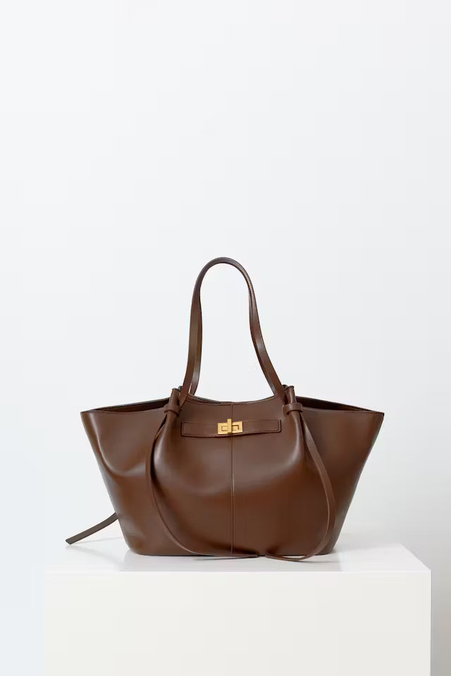 Brown Delair Tote Bag made of supple vegan leather with relaxed silhouette and minimal detailing