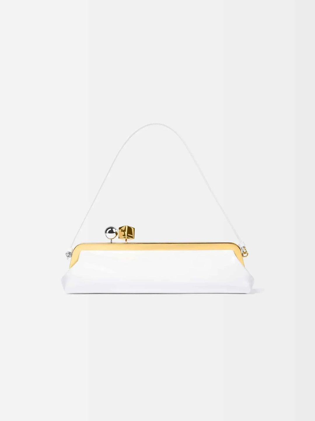 White Venti clutch bag in smooth vegan leather with gold frame and dual-metal clasp