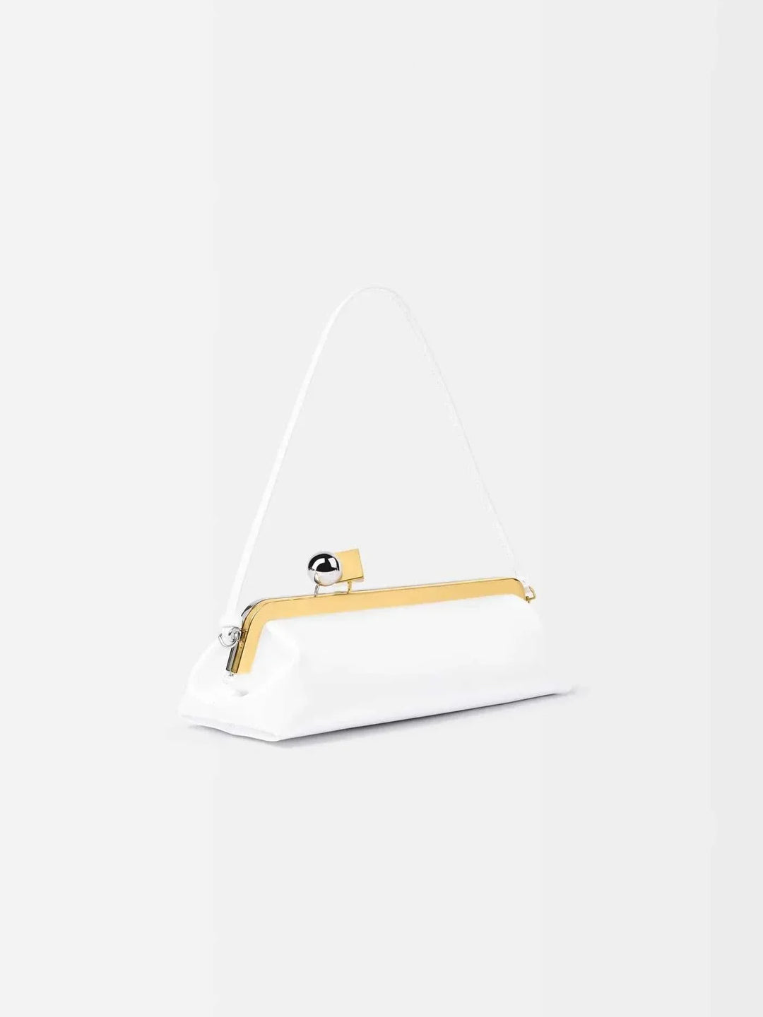 White Venti clutch bag with gold frame and dual-metal clasp made of smooth vegan leather