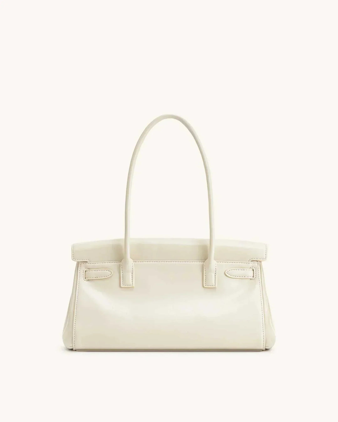 Marisse structured white shoulder bag with gold details and long handles