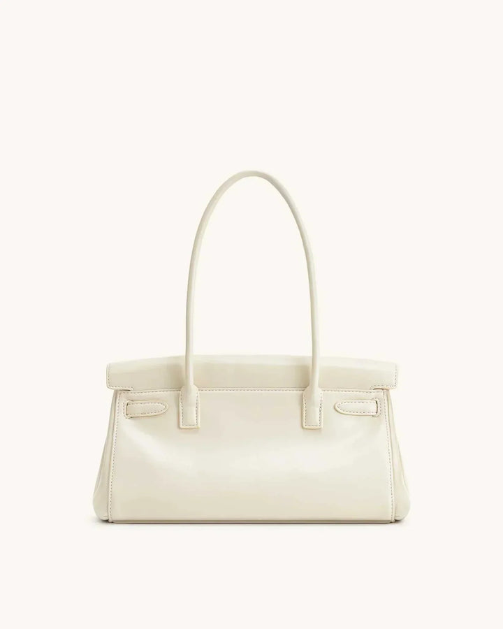 Marisse structured white shoulder bag with gold details and long handles