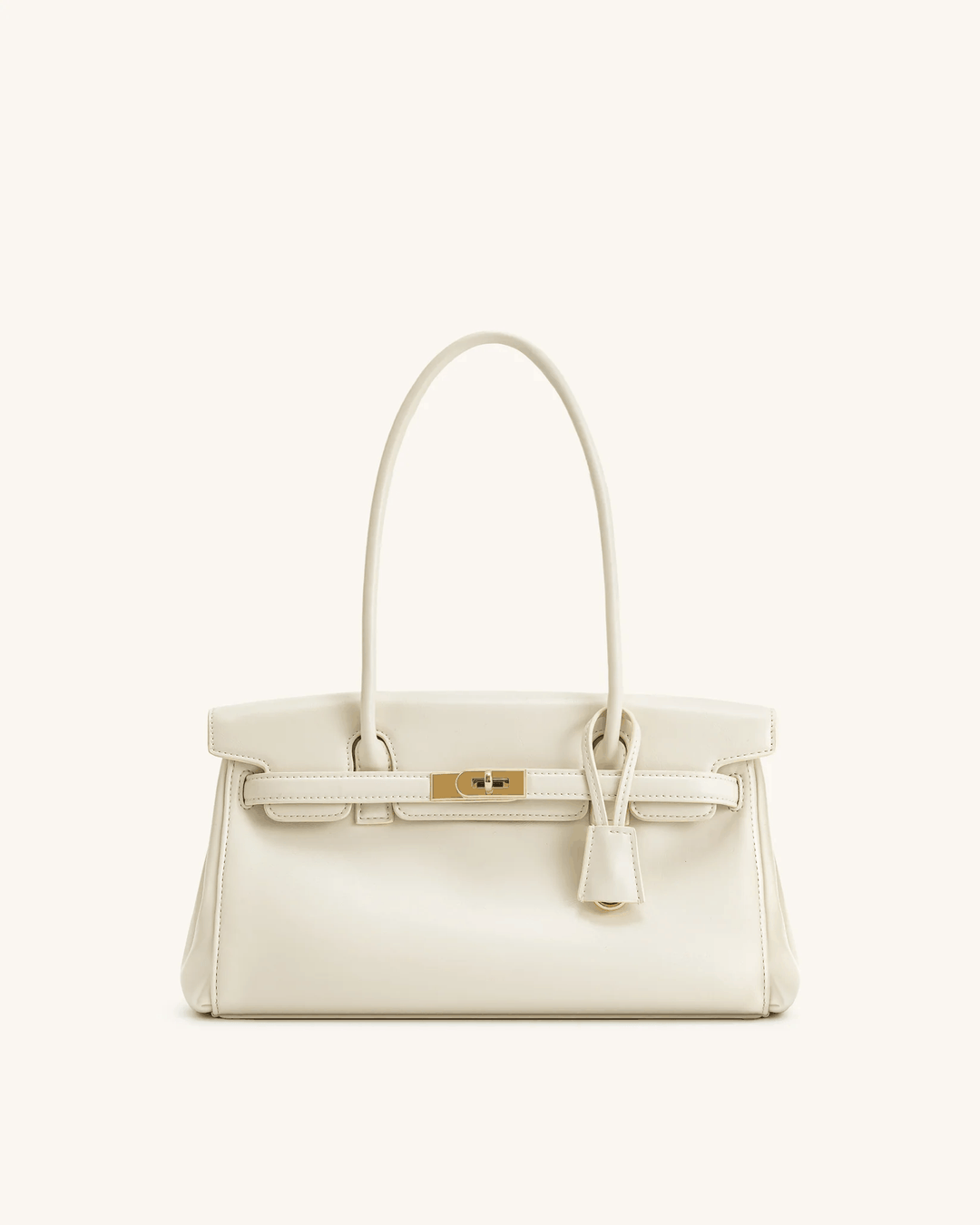 Marisse structured shoulder bag with smooth finish and gold details in cream color