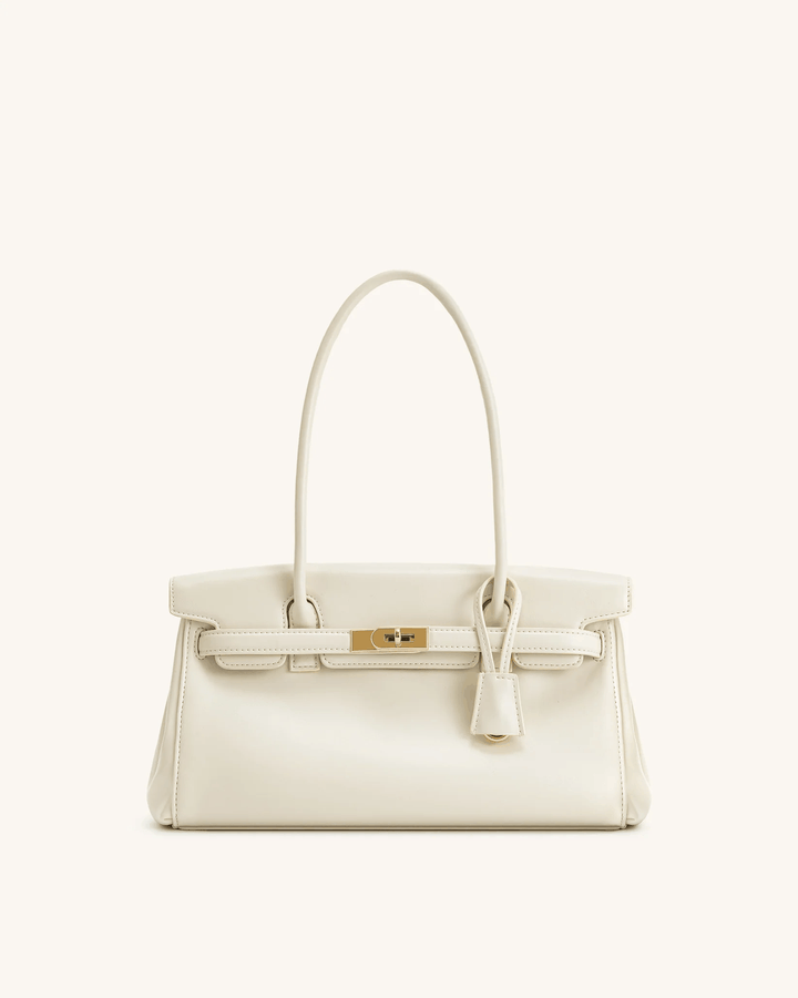 Marisse structured shoulder bag with smooth finish and gold details in cream color