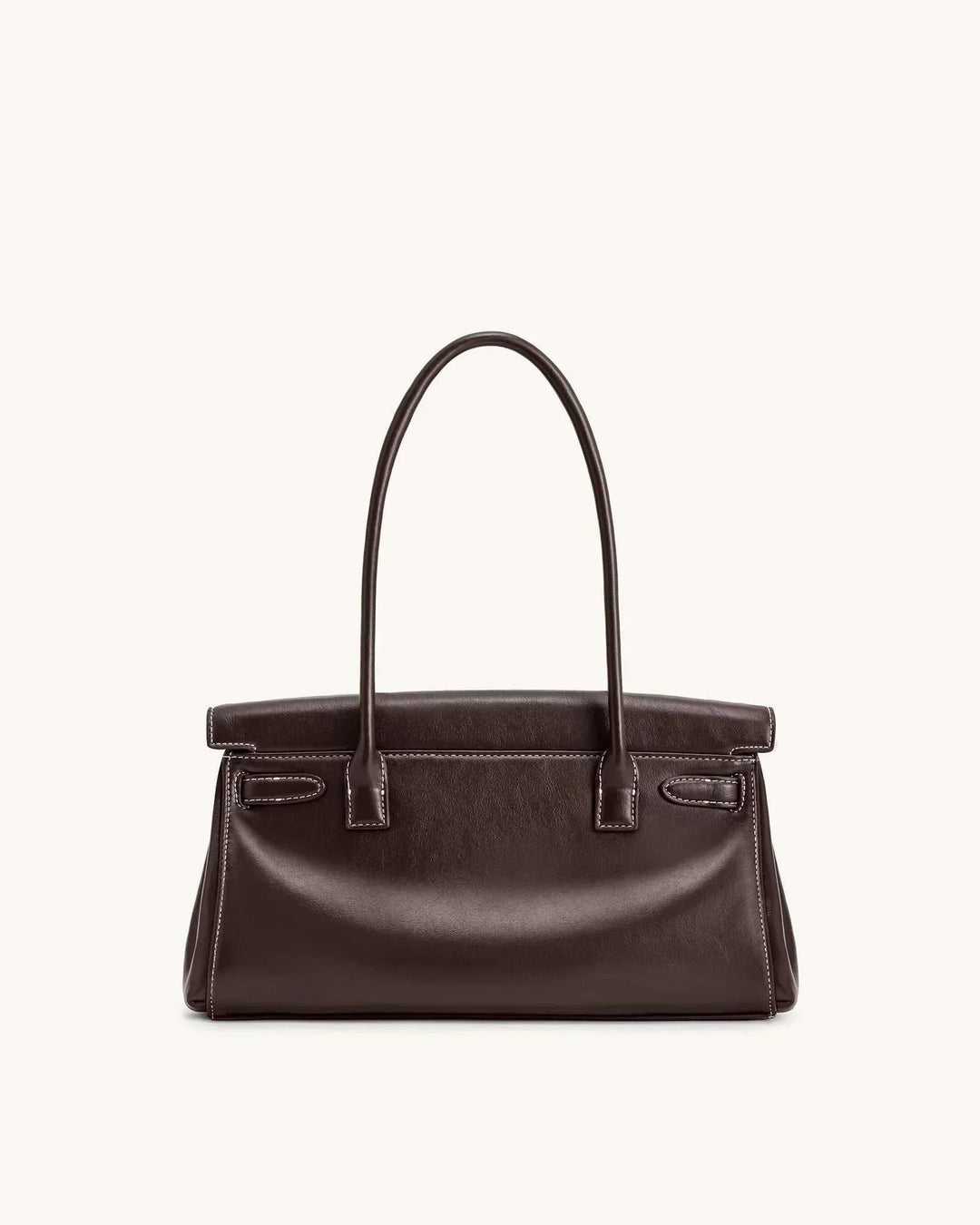 Marisse structured shoulder bag with smooth finish and gold details in dark brown