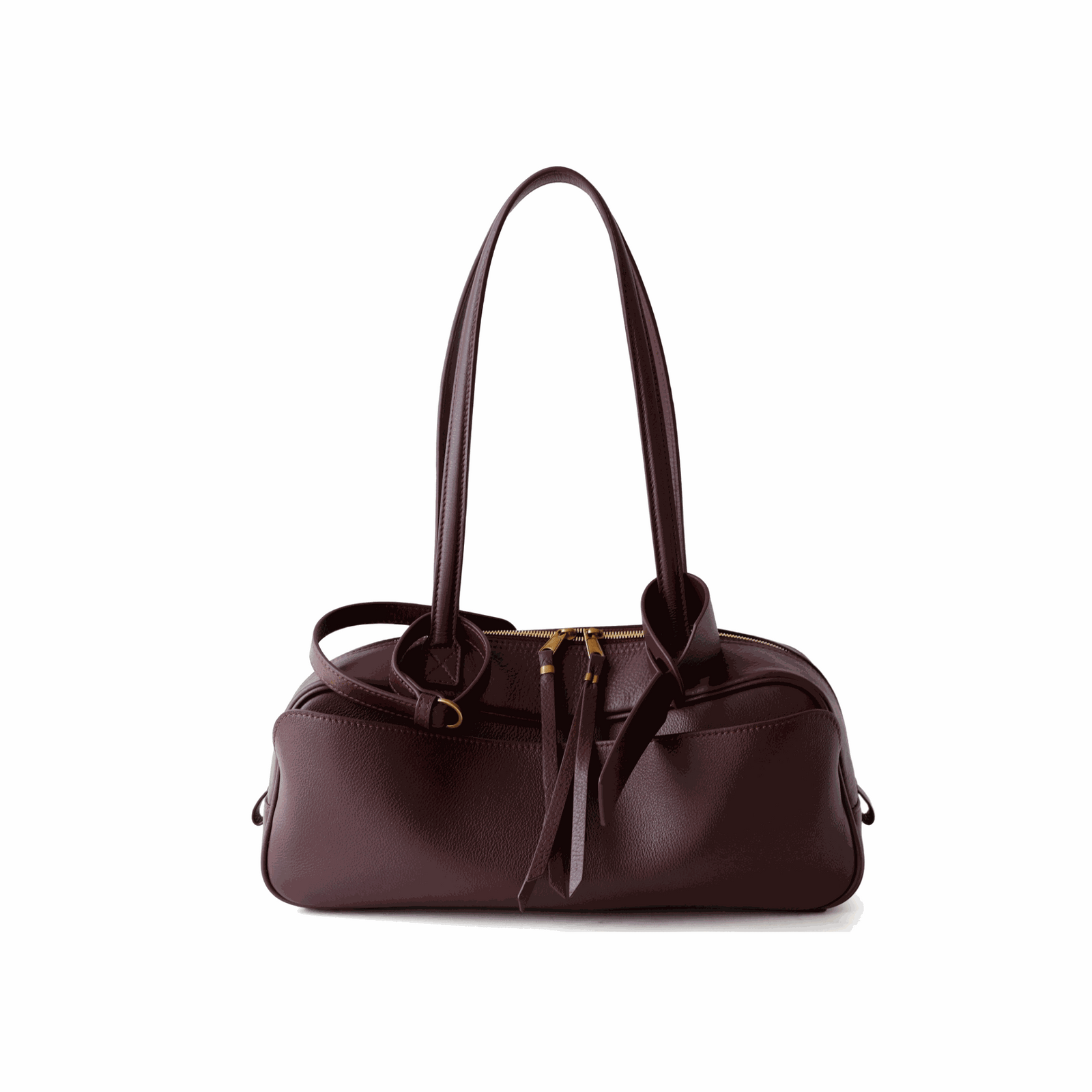 Adrienne Bowling Bag in premium pebbled vegan leather with dual handles and adjustable crossbody strap