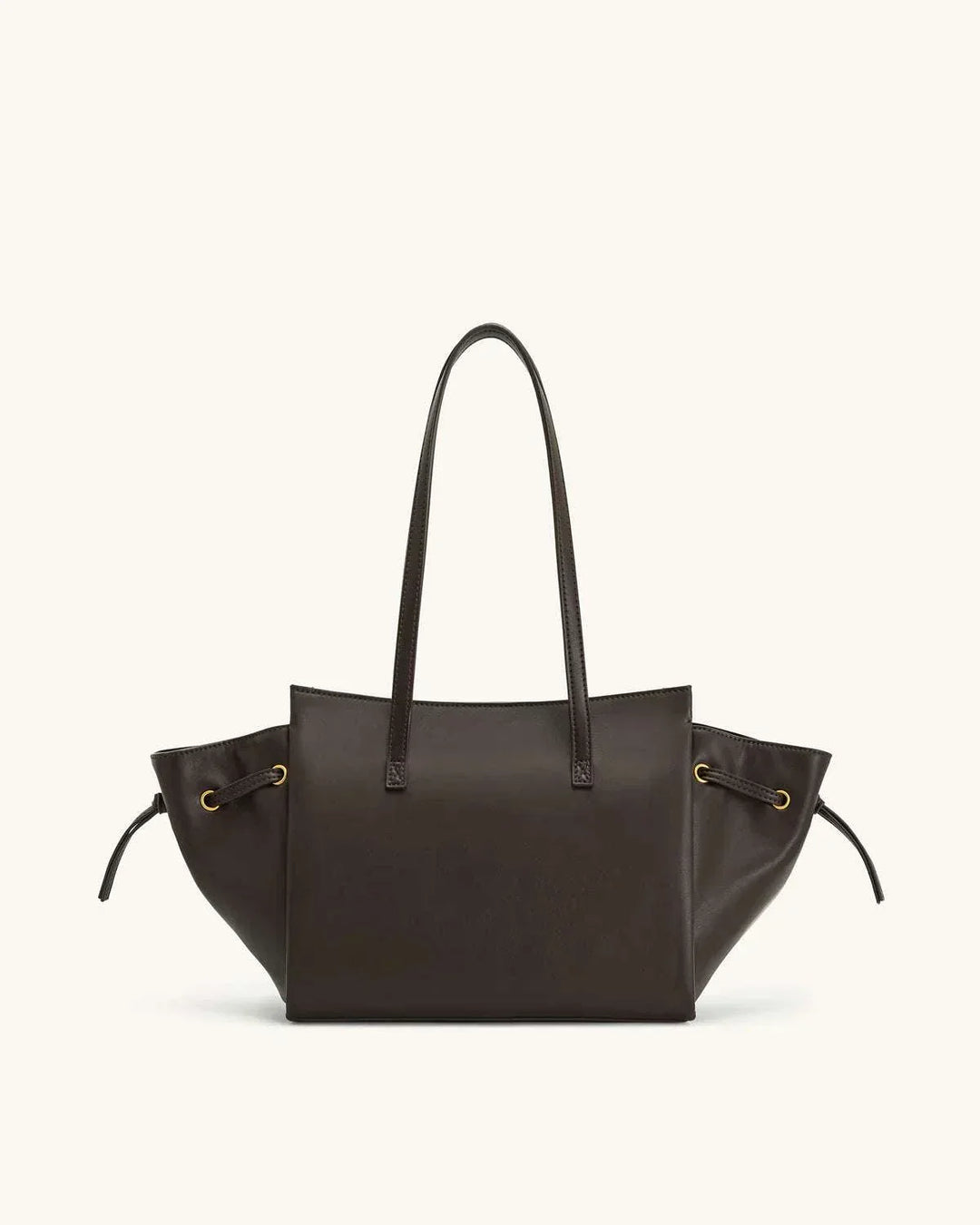 Black Tilda Tote Bag with dual front pockets, extended sides, and metallic accents, 45x13x22 cm size