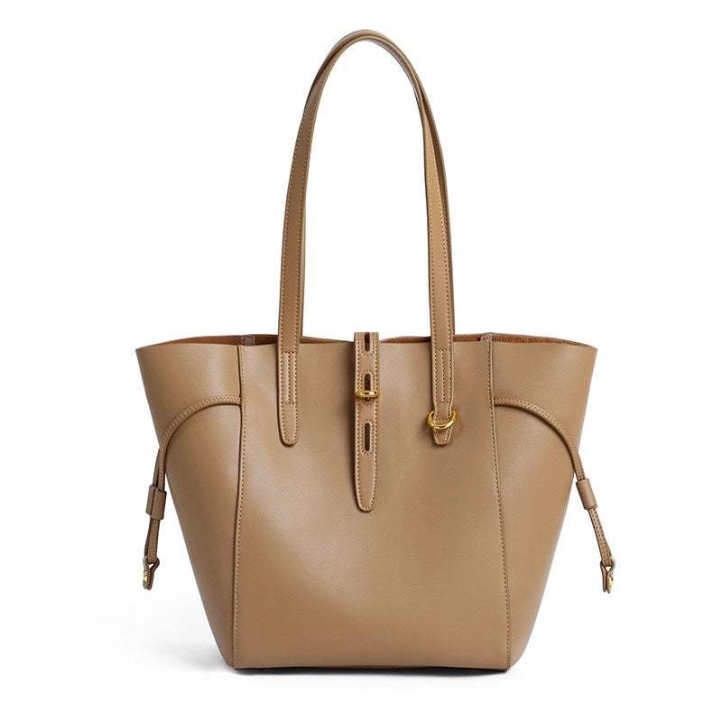 Venetia Structured Tote Bag in khaki vegan leather with vintage lock and spacious interior