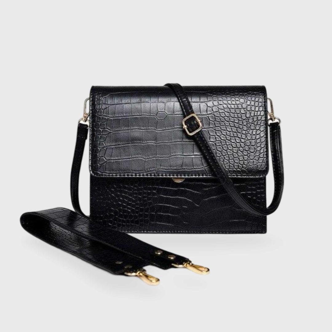 Emilia Structured Crossbody vegan leather bag with croc-embossed finish and gold hardware
