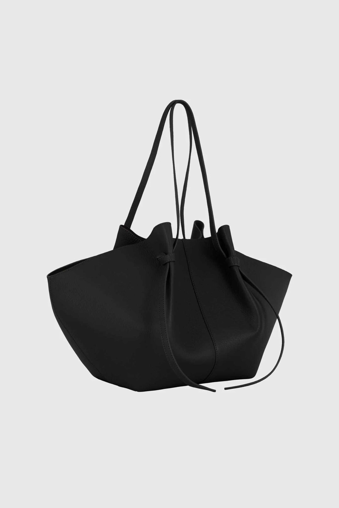 Black Savina Tote Bag made of supple vegan leather with knotted handles and spacious design