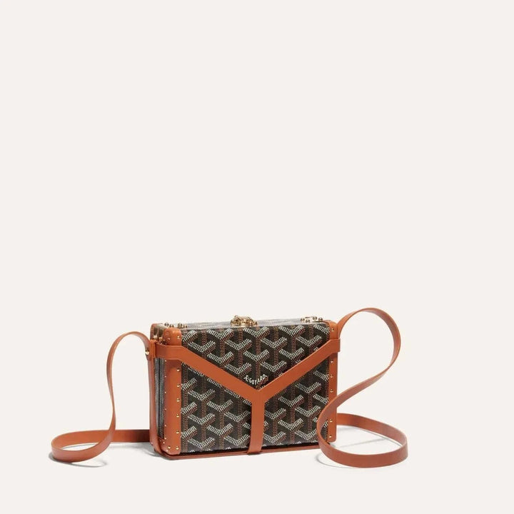 Minaudia Trunk Bag structured vegan leather evening clutch with monogram finish and secure hardware