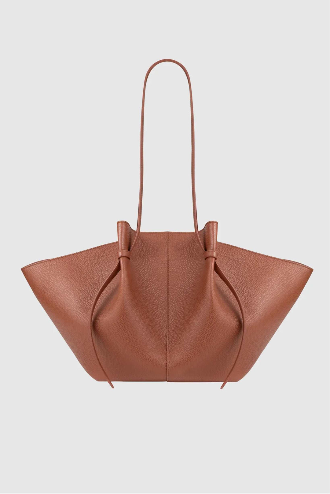 Savina tote bag in brown vegan leather with knotted handles and spacious design