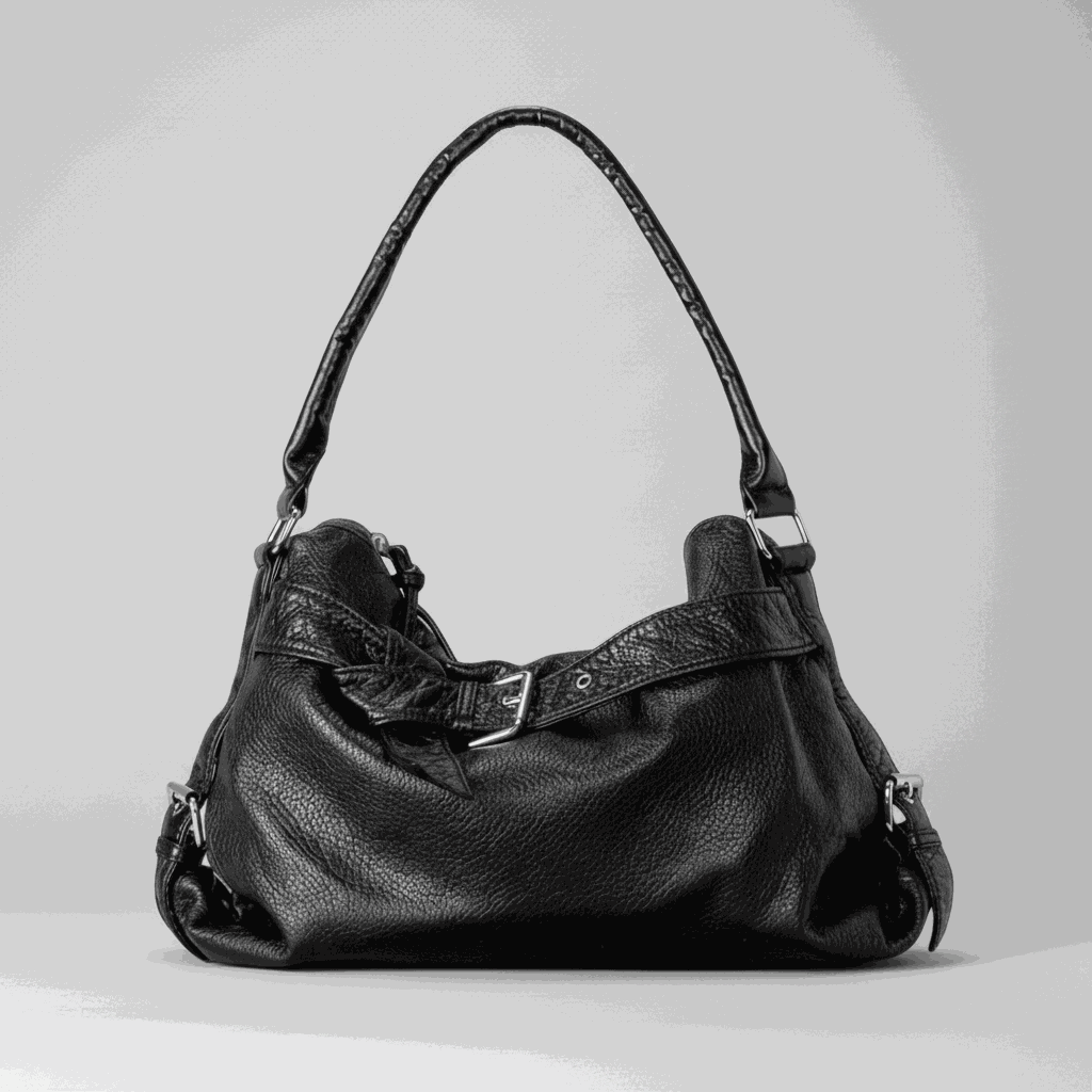 Odette Buckle Shoulder Bag in soft-grain vegan leather with buckle detailing and spacious interior compartments