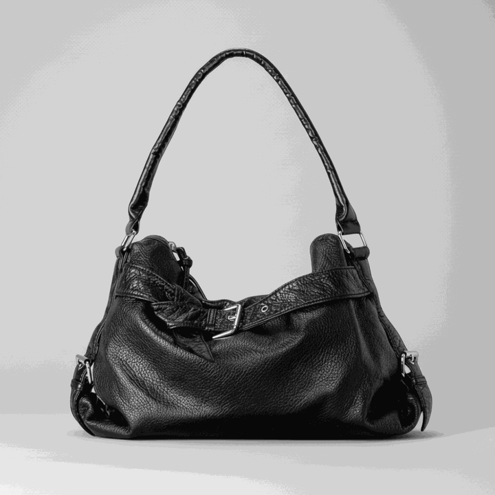Odette Buckle Shoulder Bag in soft-grain vegan leather with buckle detailing and spacious interior compartments