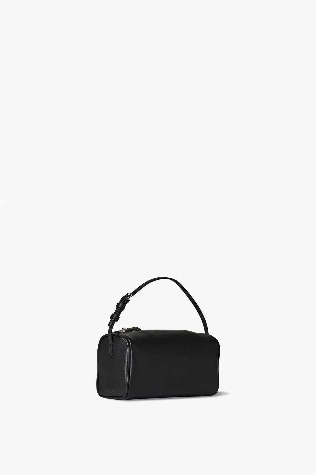 side view of black grain textured mini handbag