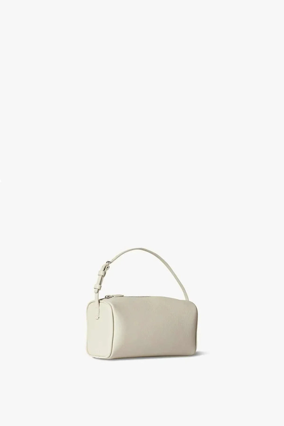 side view of ivory grain textured mini handbag