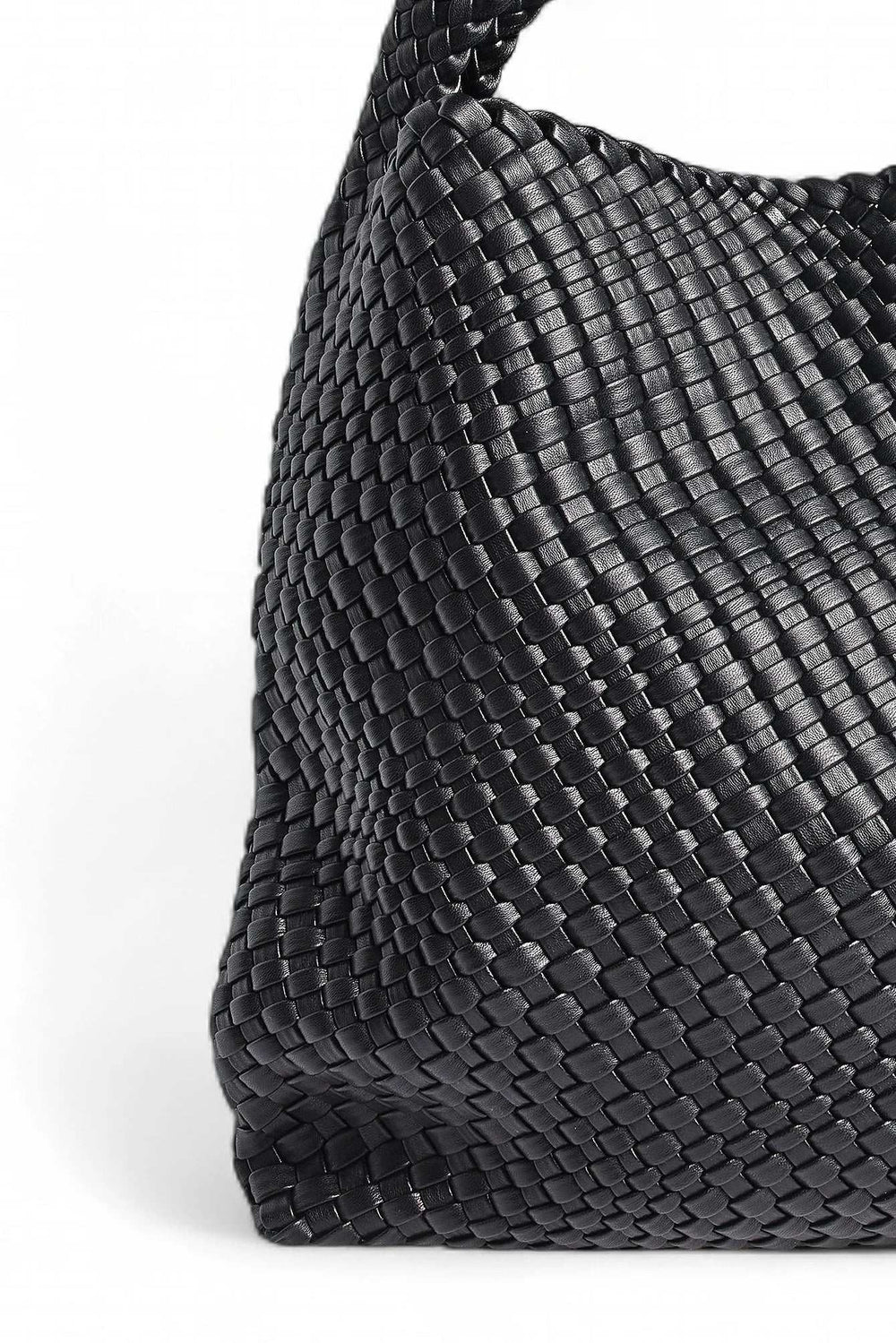 Black Valina woven bag with soft braided texture and slouchy silhouette